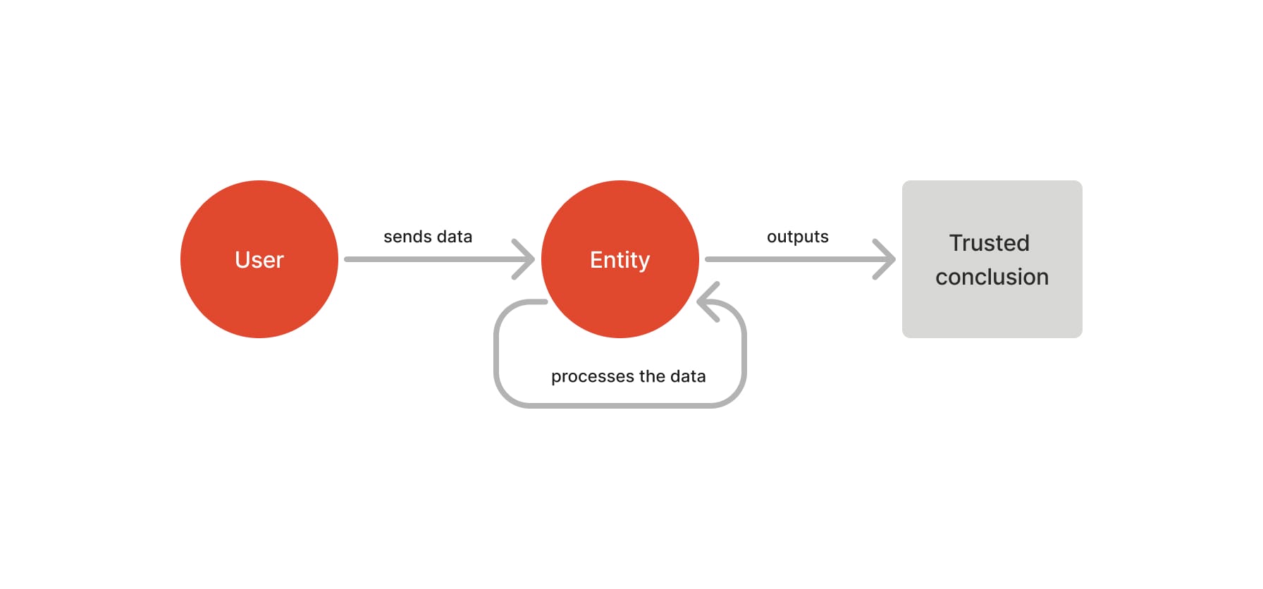 User sends data to Entity. Entity processes the data and outputs a trusted conclusion.